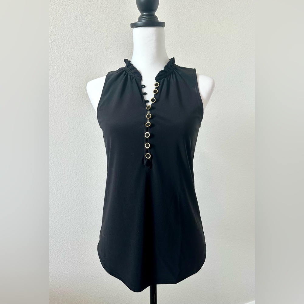 WHBM Button Front Sleeveless Top Tank Ruffle Collar~Size XS 🌻 NWT! - Picture 2 of 4